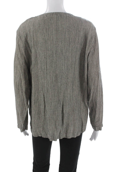 Eileen Fisher Womens Gray Striped Rayon V-Neck Cardigan Sweater Button Size 2