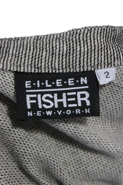 Eileen Fisher Womens Gray Striped Rayon V-Neck Cardigan Sweater Button Size 2