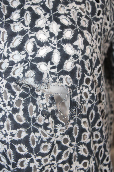 Maje Womens Fit & Flare Dress Blue Floral V-Neck Long Sleeve Cotton Size 2