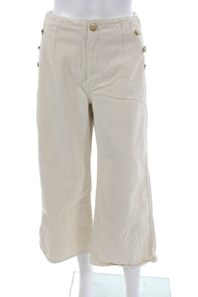 Zara Women Cropped High Rise Beige Denim Pants Size 4