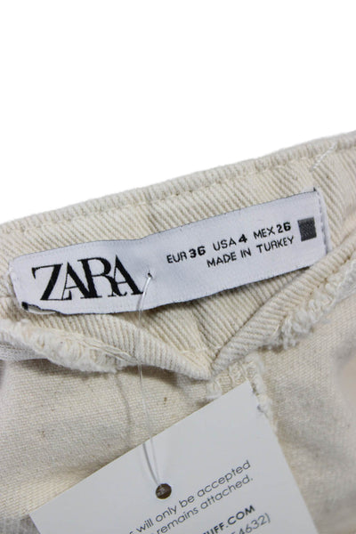 Zara Women Cropped High Rise Beige Denim Pants Size 4