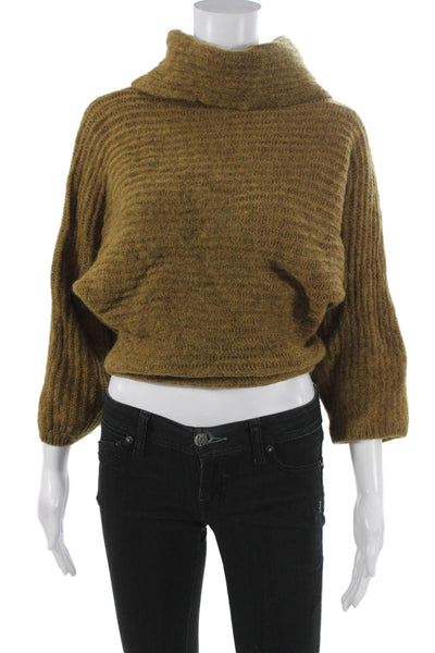 French Connection Women Pullover Cowl Neck Wool Brown 3/4 Sleeve Size S
