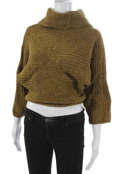French Connection Women Pullover Cowl Neck Wool Brown 3/4 Sleeve Size S