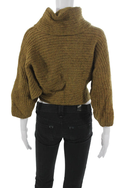 French Connection Women Pullover Cowl Neck Wool Brown 3/4 Sleeve Size S
