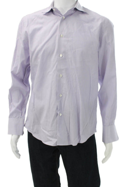John Varvatos Mens Purple Striped Cotton Long Sleeve Dress Shirt Size 15