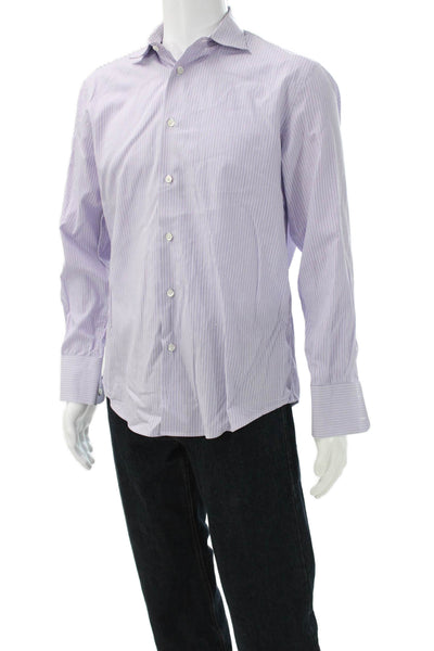 John Varvatos Mens Purple Striped Cotton Long Sleeve Dress Shirt Size 15