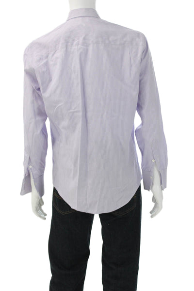 John Varvatos Mens Purple Striped Cotton Long Sleeve Dress Shirt Size 15