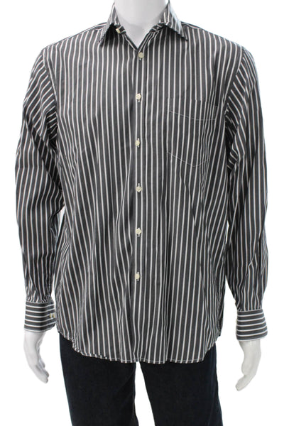 Ted Lapidus Mens Black Striped Cotton Button-Up Dress Shirt Long Sleeve Size 3