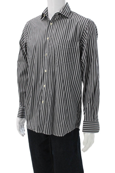 Ted Lapidus Mens Black Striped Cotton Button-Up Dress Shirt Long Sleeve Size 3