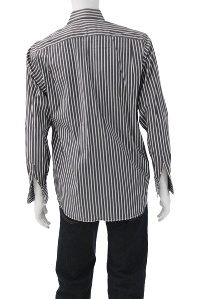 Ted Lapidus Mens Black Striped Cotton Button-Up Dress Shirt Long Sleeve Size 3