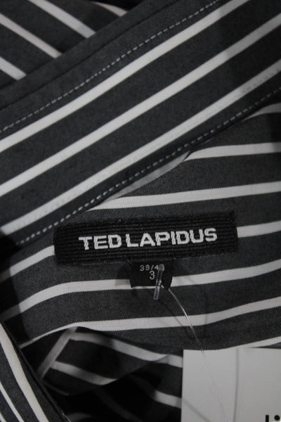 Ted Lapidus Mens Black Striped Cotton Button-Up Dress Shirt Long Sleeve Size 3