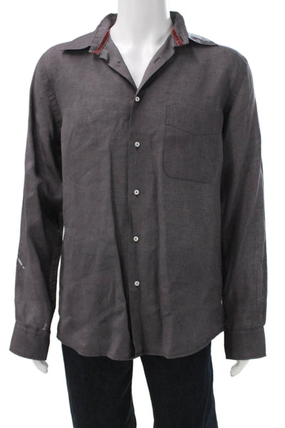 Europann Men's Gray Linen Dress Shirt Long Sleeve Button-Up Collared Size 3