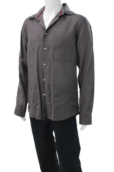 Europann Men's Gray Linen Dress Shirt Long Sleeve Button-Up Collared Size 3