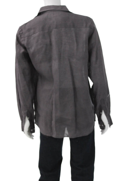 Europann Men's Gray Linen Dress Shirt Long Sleeve Button-Up Collared Size 3