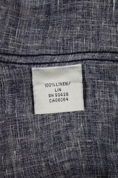 Bugatchi Mens Linen Button-Up Dress Shirt Blue Long Sleeve Collared Size L