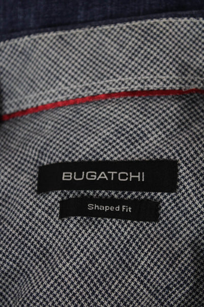 Bugatchi Mens Linen Button-Up Dress Shirt Blue Long Sleeve Collared Size L