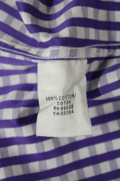 Bugatchi Mens Purple Checked Cotton Dress Shirt Long Sleeve Button Up Size 15