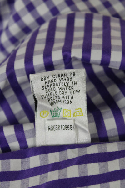 Bugatchi Mens Purple Checked Cotton Dress Shirt Long Sleeve Button Up Size 15