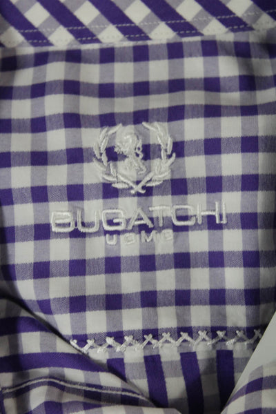 Bugatchi Mens Purple Checked Cotton Dress Shirt Long Sleeve Button Up Size 15