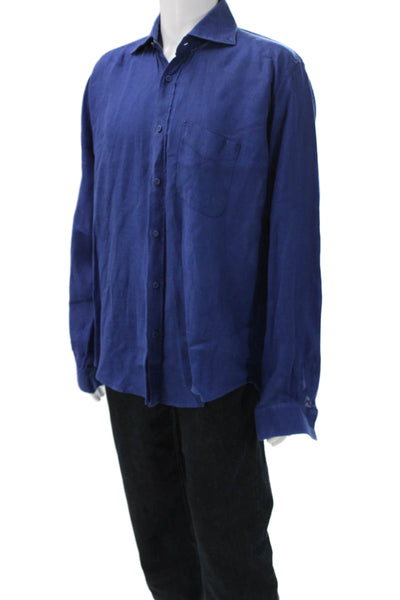 Laurent Effel Mens Blue Linen Dress Shirt Button Up Long Sleeve Size L