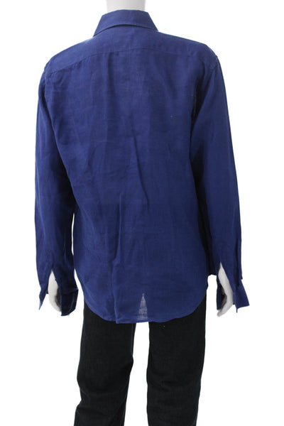 Laurent Effel Mens Blue Linen Dress Shirt Button Up Long Sleeve Size L