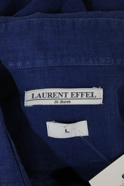 Laurent Effel Mens Blue Linen Dress Shirt Button Up Long Sleeve Size L