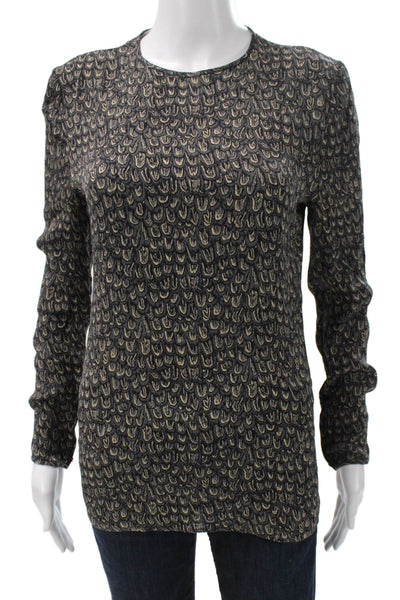 Valentino Boutique Women Black Animal Print Blouse Long Sleeve Size 10