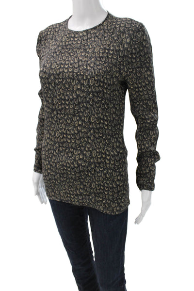 Valentino Boutique Women Black Animal Print Blouse Long Sleeve Size 10