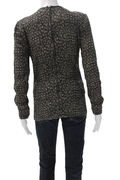 Valentino Boutique Women Black Animal Print Blouse Long Sleeve Size 10
