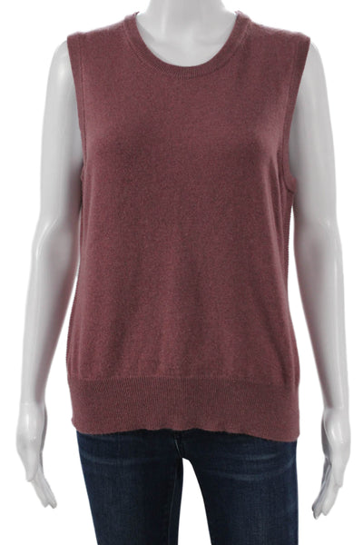 Brooks Brothers Womens Pink Cashmere Crew Neck Sleeveless Vest Sweater Size L