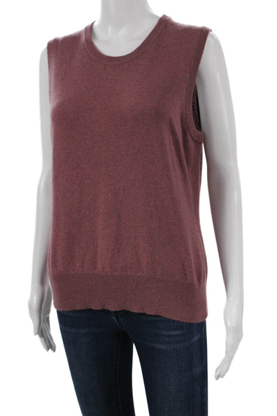 Brooks Brothers Womens Pink Cashmere Crew Neck Sleeveless Vest Sweater Size L