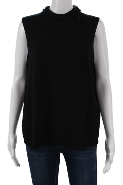 Saks Fifth Avenue Women Cashmere Mockneck Sleeveless Vest Sweater Black Size XL