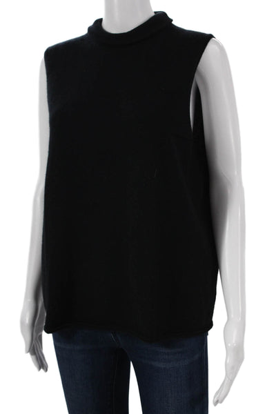 Saks Fifth Avenue Women Cashmere Mockneck Sleeveless Vest Sweater Black Size XL