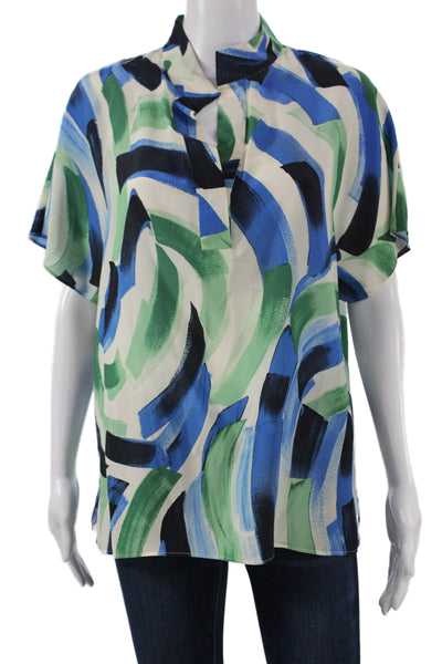 Lafayette 148 New York Womens Silk Tunic Multicolor Short Sleeve Size M