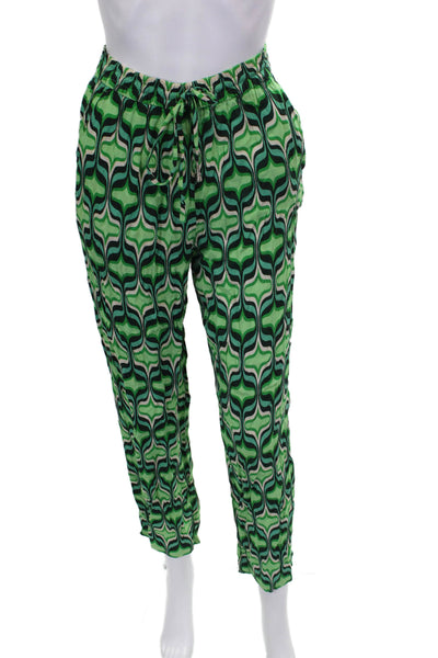 Zara Women Jogger Pants Green Viscose Geometric Drawstring Size S