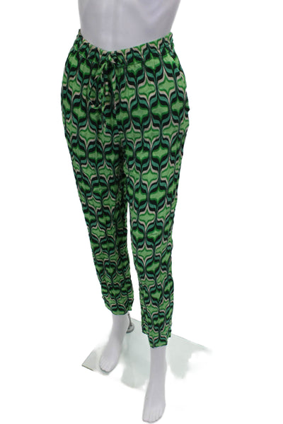 Zara Women Jogger Pants Green Viscose Geometric Drawstring Size S