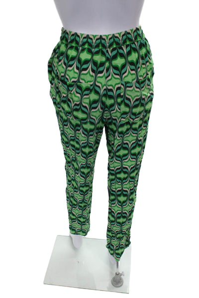 Zara Women Jogger Pants Green Viscose Geometric Drawstring Size S