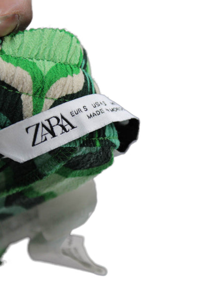Zara Women Jogger Pants Green Viscose Geometric Drawstring Size S