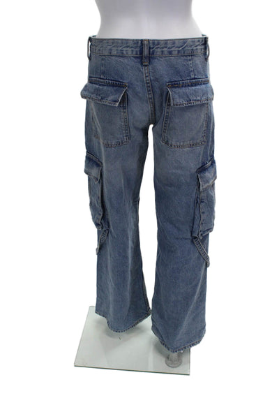 Zara Women Wide Leg Jeans Blue High Rise Button 100% Cotton Size 2
