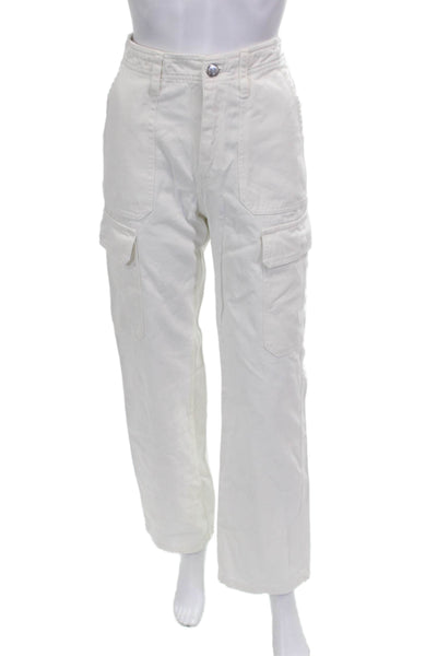 Zara Womens White Cotton Cargo Pants Button Closure Size 2