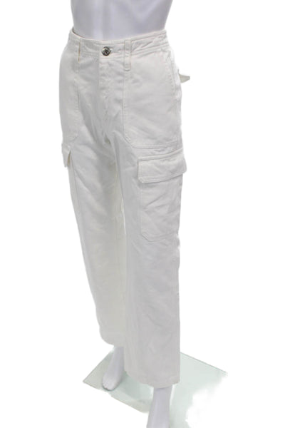 Zara Womens White Cotton Cargo Pants Button Closure Size 2