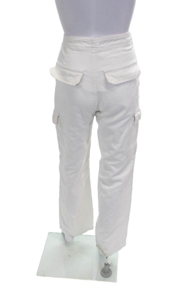 Zara Womens White Cotton Cargo Pants Button Closure Size 2