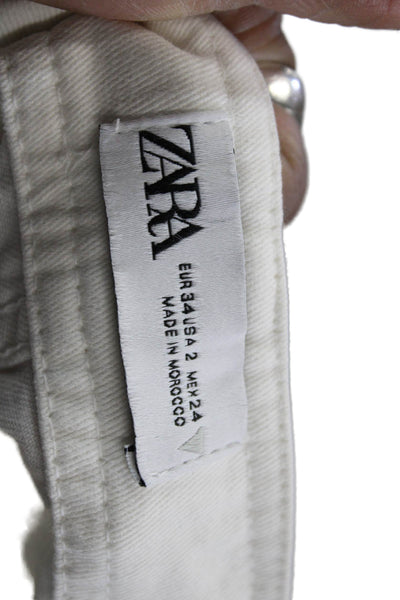 Zara Womens White Cotton Cargo Pants Button Closure Size 2