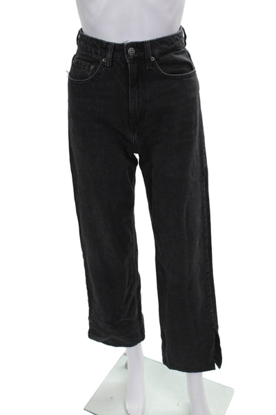 Ksubi Women Straight Jeans Black Button High Rise 100% Cotton Size 24