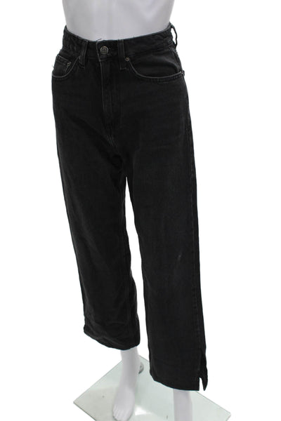 Ksubi Women Straight Jeans Black Button High Rise 100% Cotton Size 24