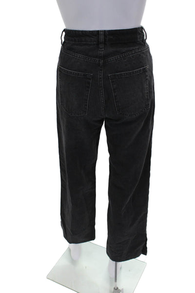 Ksubi Women Straight Jeans Black Button High Rise 100% Cotton Size 24