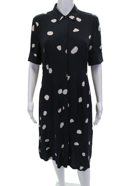 L.K. Bennett Women Silk Blue Polka Dot Shirt Dress Short Sleeve Size 4