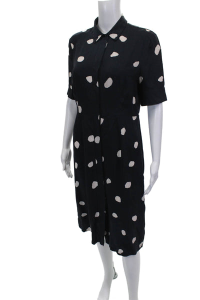 L.K. Bennett Women Silk Blue Polka Dot Shirt Dress Short Sleeve Size 4