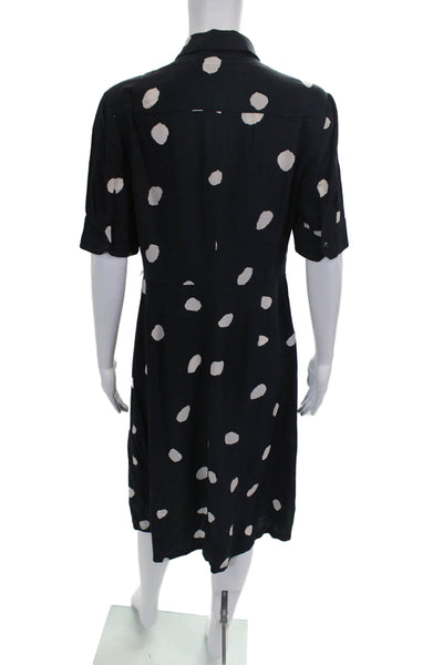 L.K. Bennett Women Silk Blue Polka Dot Shirt Dress Short Sleeve Size 4