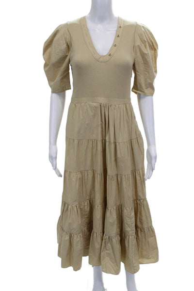 Ulla Johnson Womens Maxi Dress Beige V-Neck Half Sleeve Cotton Blend Zip Size S